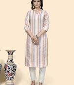 Vbuyz Women'S Striped Print Straight Cotton Blend Peach Stitched Kurta