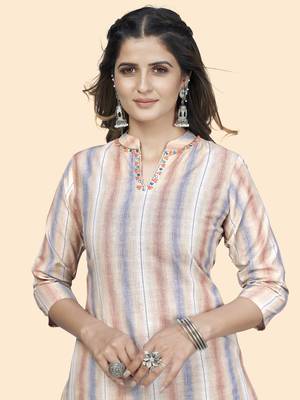 Vbuyz Women'S Striped Print Straight Cotton Blend Peach Stitched Kurta 6