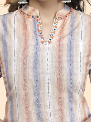 Vbuyz Women'S Striped Print Straight Cotton Blend Peach Stitched Kurta 7