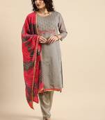 Grey Hand Work Modal Chanderi unstitched Long Length Kameez Pant silk salwar suit