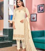White Heavy Designer Embroidery,Stone Work Faux Georgette unstitched Long Length Kameez Pant silk salwar suit