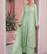 Green Designer Heavy Embroidery Work Faux Georgette unstitched Long Length Kameez Plazzo wedding wear salwar suit