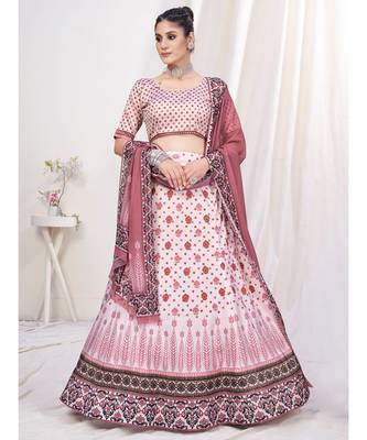 Fancy Pink Digital Printed Banglori Silk Lehenga Choli 1