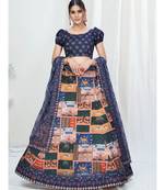 Unique Blue Digital Printed Banglori Silk Lehenga Choli