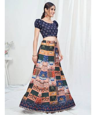 Unique Blue Digital Printed Banglori Silk Lehenga Choli 3