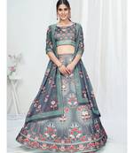 Dove Grey Digital Printed Banglori Silk Lehenga Choli
