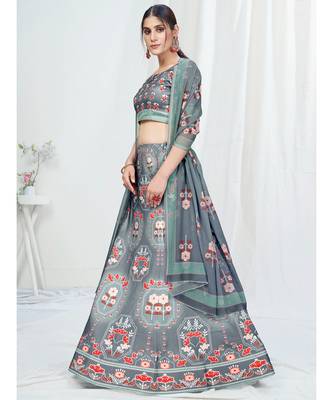 Dove Grey Digital Printed Banglori Silk Lehenga Choli 3