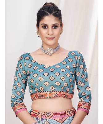 Pink or Grey Digital Printed Banglori Silk Lehenga Choli 3
