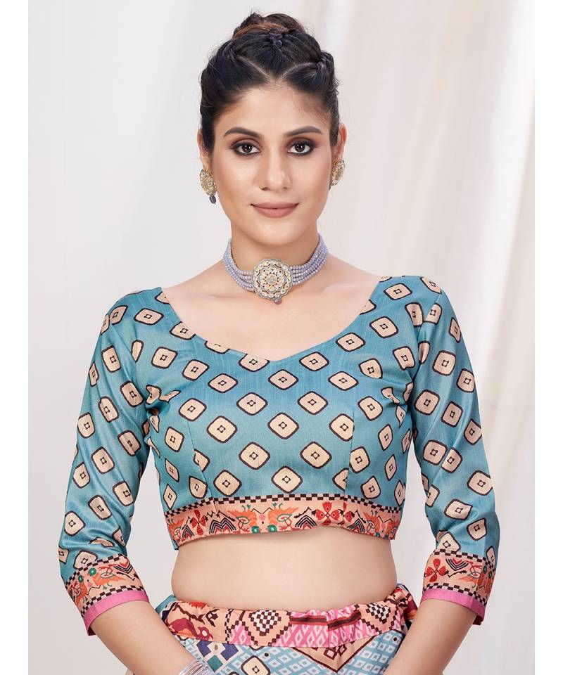 Pink or Grey Digital Printed Banglori Silk Lehenga Choli