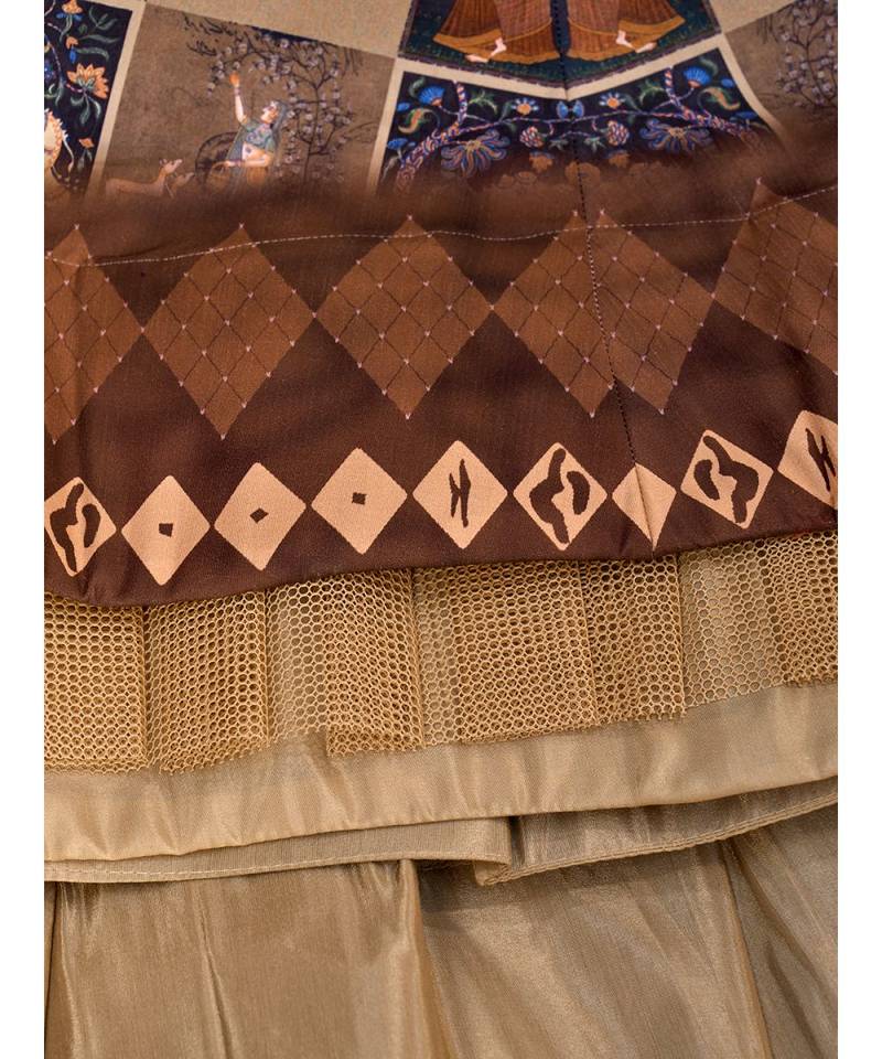 Brown Digital Printed Banglori Silk Lehenga Choli