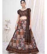 Brown Digital Printed Banglori Silk Lehenga Choli