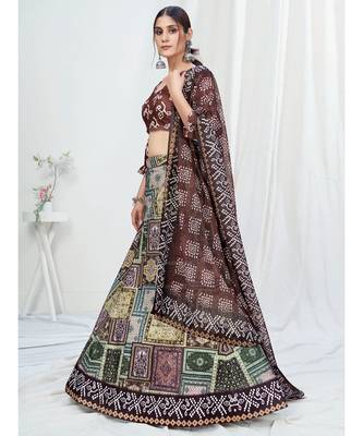 Brown or Multi Digital Printed Banglori Silk Lehenga Choli 1