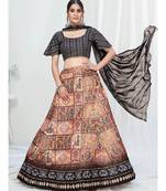 Cream or Black Digital Printed Banglori Silk Lehenga Choli