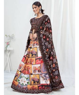 Antique Brown Digital Printed Banglori Silk Lehenga Choli 1