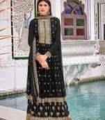 Black Designer Heavy Embroidery Work Georgette unstitched Designer Plazzo silk salwar suit