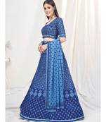 Sapphire Blue Digital Printed Banglori Silk Lehenga Choli