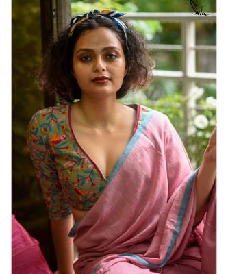 Suta Green Cotton Satin Embroidered Blouse 1