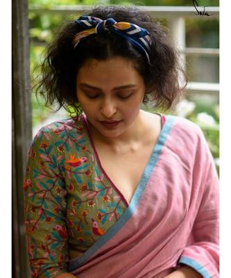 Suta Green Cotton Satin Embroidered Blouse 2