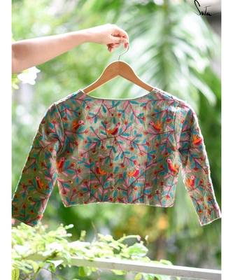 Suta Green Cotton Satin Embroidered Blouse 4