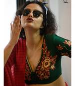 Suta Green Cotton Satin Embroidered Blouse