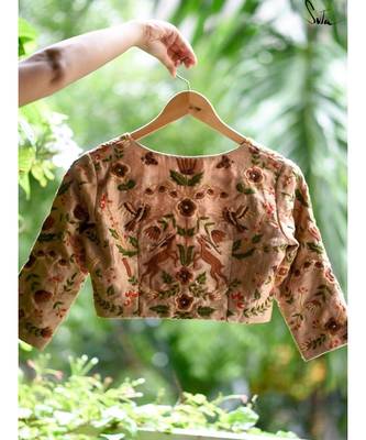 Suta Beige Cotton Satin Embroidered Blouse 2