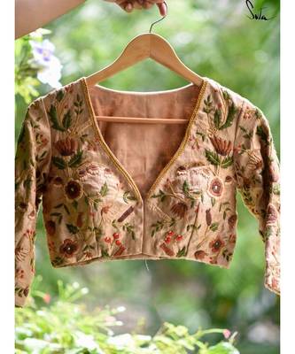 Suta Beige Cotton Satin Embroidered Blouse 3