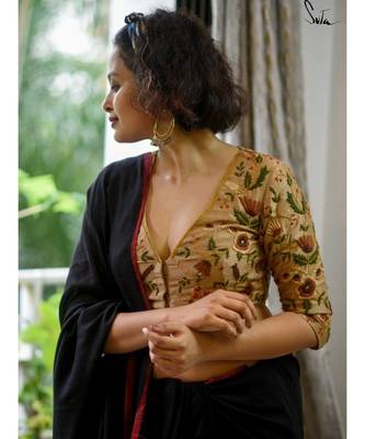 Suta Beige Cotton Satin Embroidered Blouse 1