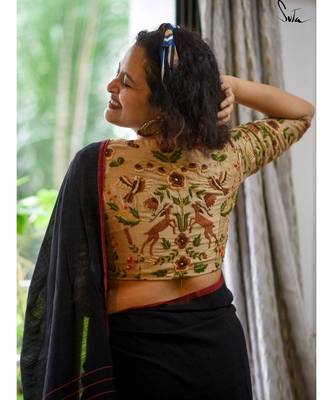 Suta Beige Cotton Satin Embroidered Blouse 5