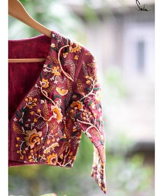 Suta Maroon Cotton Satin Embroidered Blouse 2