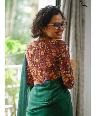 Suta Maroon Cotton Satin Embroidered Blouse 3