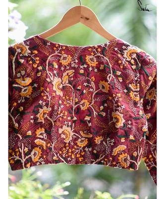 Suta Maroon Cotton Satin Embroidered Blouse 5