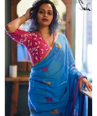Suta Pink Cotton Satin Embroidered Blouse 2