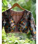 Suta Brown Cotton Satin Embroidered Blouse