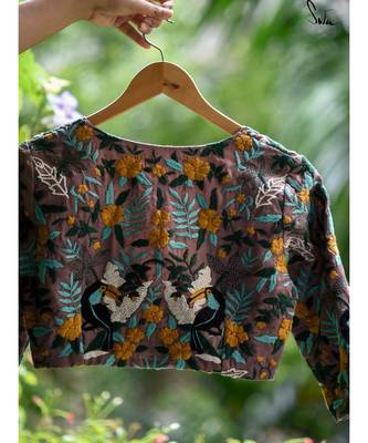 Suta Brown Cotton Satin Embroidered Blouse 2