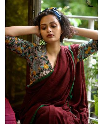 Suta Brown Cotton Satin Embroidered Blouse 3