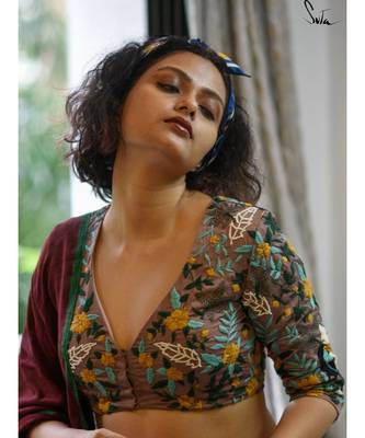 Suta Brown Cotton Satin Embroidered Blouse 4