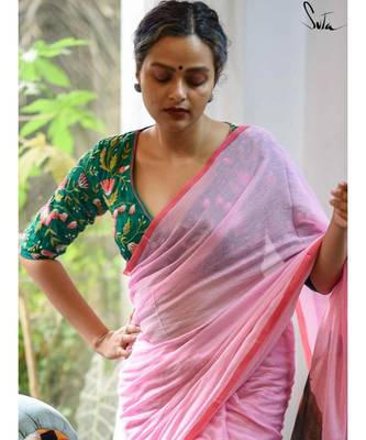 Suta Green Cotton Satin Embroidered Blouse 1