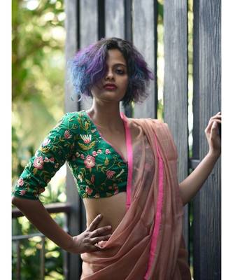 Suta Green Cotton Satin Embroidered Blouse 4