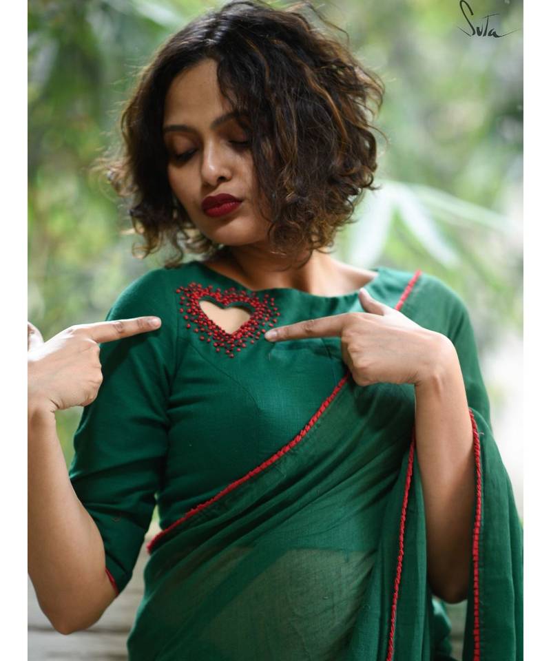 Suta Green Cotton Embroidered Blouse Suta 3824045