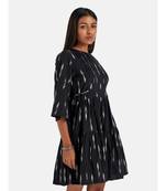 Suta Women's Black Self Design Fit and Flare Dress