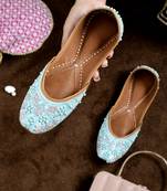 Purely Lush Light Blue Embroidered Pearl Mojari
