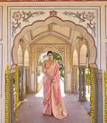 Pink woven silk saree with blouse