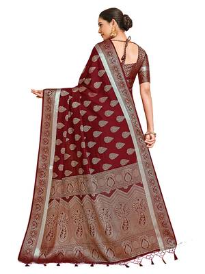 Maroon woven art silk saree with blouse 5