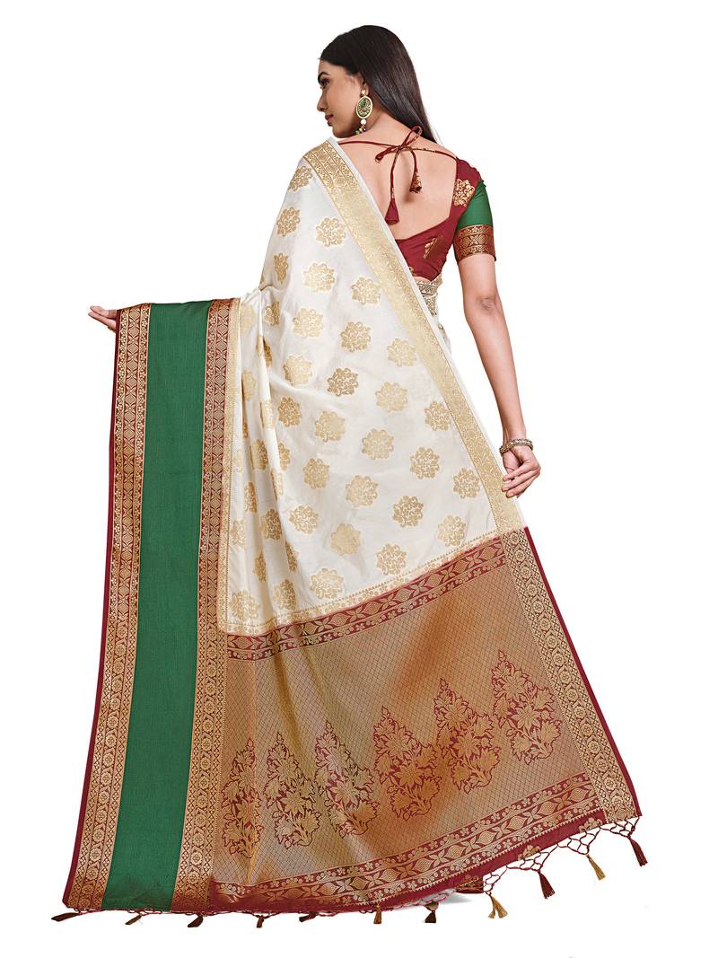 Off white woven art silk saree with blouse