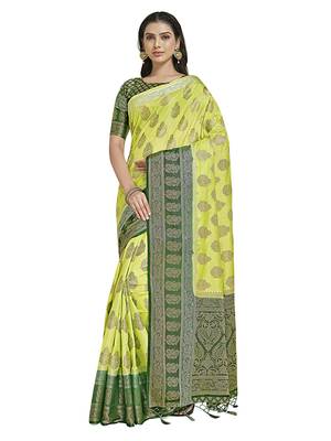 Green woven art silk saree with blouse 1