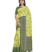 Green woven art silk saree with blouse