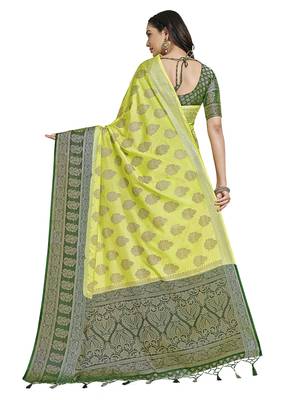 Green woven art silk saree with blouse 5