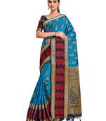 Blue woven art silk saree with blouse