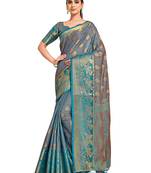 Turquoise woven art silk saree with blouse