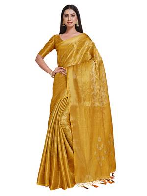 Gold woven art silk saree with blouse 1